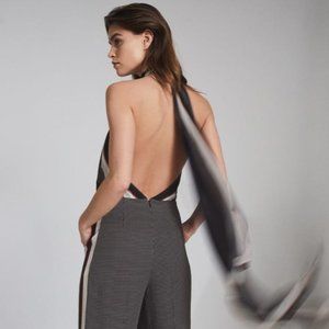 Reiss Navy Blue Scarf Print Jumpsuit - Size 2 - Honey - White/Red